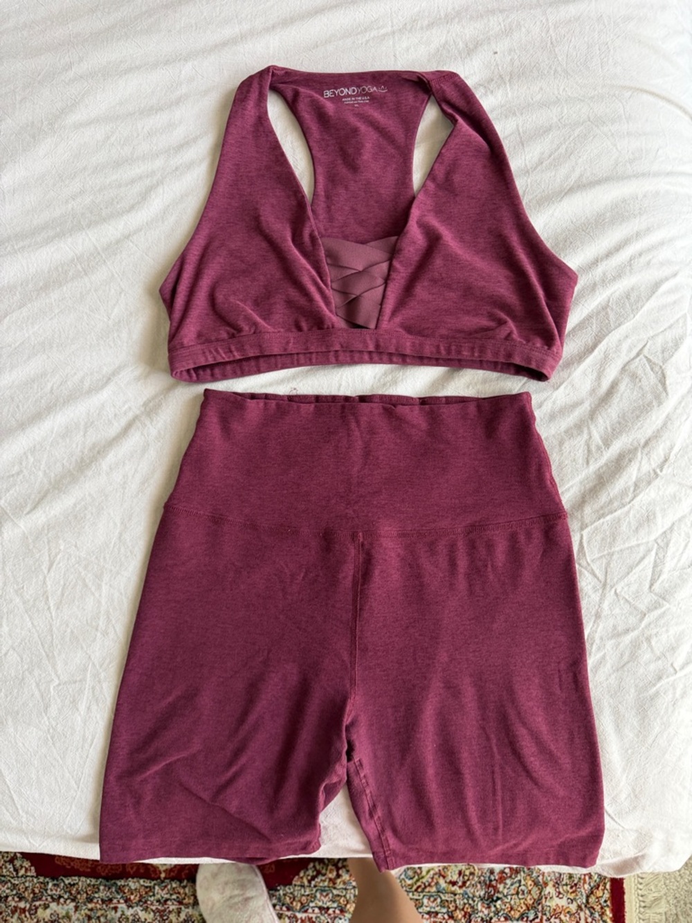 Beyond Yoga Plum Seamless High-Waist Bike Shorts & Bra Set